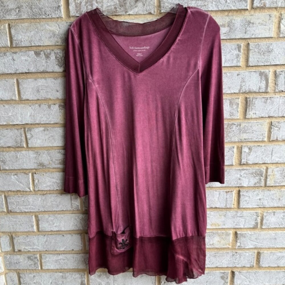 Soft Surroundings 3/4 Sleeve Pullover V-Neck Tunic Women's Size M.